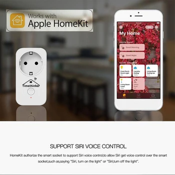 Timethinker Smart Home WiFi Zásuvky EÚ Zapojte Adaptér Pre Apple Homekit Alexa Domovská stránka Google Siri Hlas, Diaľkové Ovládanie ruskej Zásob