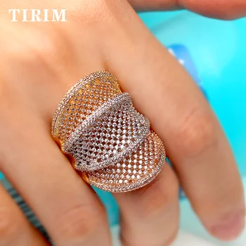 TIRIM Luxusné Kubický Zirkón Veľký Prst Prsteň pre Ženy veľkosti Ôk poschodové Dubaj Dámske Ples Svadobné Prstene Módne Čaro