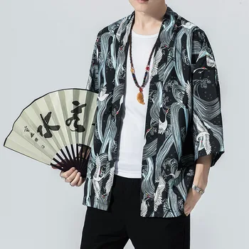 Tlač Kimono Japones Tradičné Mužov Plus Veľkosť Pohodlné Cardigan Priedušná Zmesi Cardigan Mužov Japonský Vintage Oblečenie