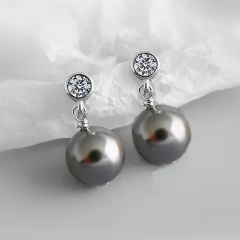 Tmavo Sivá Čierna Perla, Lesk Elegantné Cubic Zirconia Drop Náušnice Pre Ženy Hypoalergénne Visieť Náušnice Šperky SD2243
