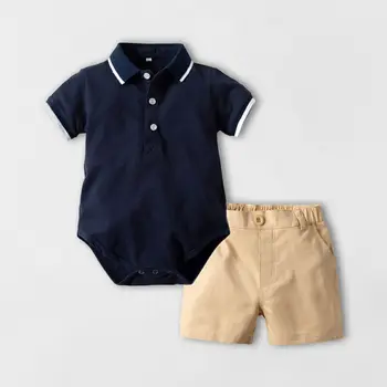 Toddlr Chlapec Oblečenie 2 KS Kojenecká Baby Boy Šaty Krátke Sleevee Pevné Jumpsuit Kombinézu+Nohavice Šortky Gentleman Oblečenie Set