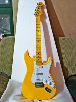 Top kvalita FDST-1095 žltá farba pevné telo biely pickguard javorový hmatník elektrická gitara, doprava Zdarma