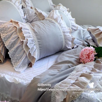 Top Luxusné Výšivky Európskej spálňa textilné elegantná obliečka na vankúš tortu vrstvy posteľná bielizeň nastaviť prehrabať perinu čipky posteľ sukne