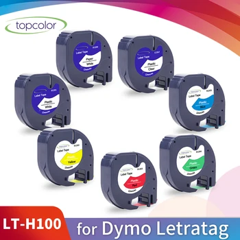 Topcolor 7PK Fit Dymo LetraTag Štítok Pásky 12mm LT Náplne 91201 12267 pre Dymo Label Maker LT-100H LT-110T QX50 2000 Stroji