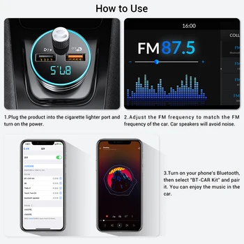 TOPK Nabíjačka do Auta pre Mobilný Telefón iPhone Handsfree, FM Vysielač Bluetooth do Auta LCD MP3 Prehrávač s dvomi USB Auto Nabíjačka Telefónu