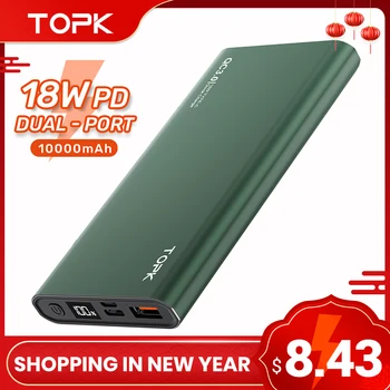 TOPK Power Bank 10000mAh Prenosná Nabíjacie LED Externú Batériu PowerBank PD obojsmerná Rýchle Nabíjanie PoverBank pre iPhone Xiao mi