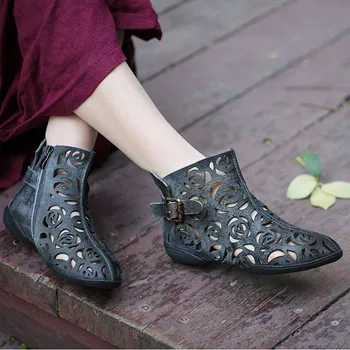 TOTOMELA 2020 Nové retro originálne kožené topánky dámske topánky duté pohodlné členkové topánky zimná členková obuv
