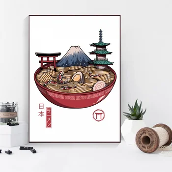 Totoro Japonský Ramen Sushi Veľká Vlna Umenie Hodváb Plagát Domov Stenu Decor (Bez Rámu)