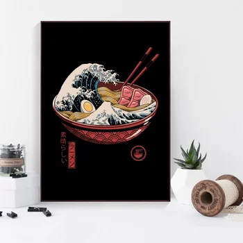 Totoro Japonský Ramen Sushi Veľká Vlna Umenie Hodváb Plagát Domov Stenu Decor (Bez Rámu)