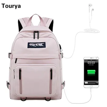 Tourya Nepremokavé Ženy USB Nabíjanie Školské Batohy Taška pre Dospievajúcich Dievčat Cestovné Bagpack Notebook Batoh Bookbag Mochila