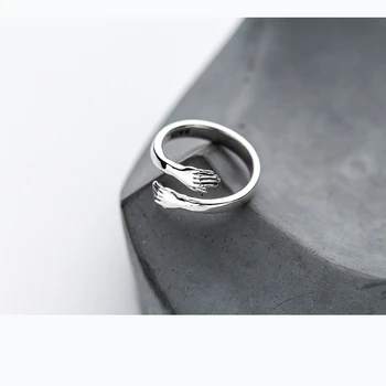 TOYOOSKY Značky Creative Objať Rukami Objať Otvoriť Prstene pre Ženy Romantickom Štýle Pár Upraviť Veľkosť 925 Sterling Silver Šperky