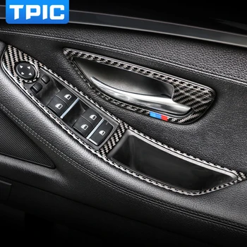 TPIC Pre BMW 5 F10 Séria Uhlíkových Vlákien Interiéru Vozidla Okno Spínač Rám Dverí Misa, Kryt, Trim Nálepky 2011-2017 Príslušenstvo