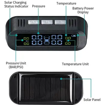 Tpms Snímač Solárneho TPMS systémy, monitorovanie tlaku v pneumatikách systém Displej Inteligentný Teplota Varovanie Palivo Ušetrite s 4 Senzor