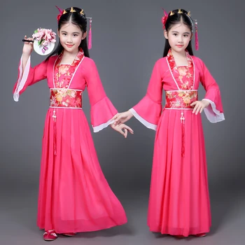 Tradičné Tanečné Fanúšikov Čínske Tradičné Šaty pre Deti Hanfu Red Hot Pink je Obloha Modrá Biela Zelená Žltá Halloween Kostým Dievčatá