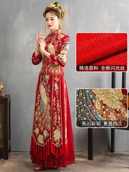 Tradičné Čínske Svadobné Šaty Orientálny Štýl Šaty Čína Oblečenie Plus Veľkosti 6XL 2020 Moderné Cheongsam Červená Qipao Dlhé