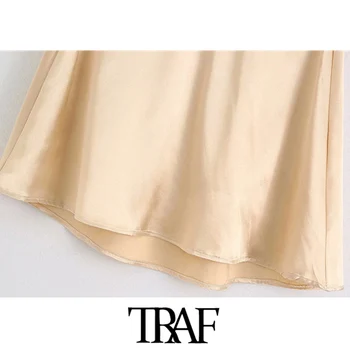 TRAF Ženy Elegantný Módy Pevné Útulný Mini Sukne Vintage Riadok Vysoko Elastický Pás Ženské Sukne Faldas Mujer