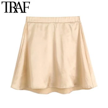 TRAF Ženy Elegantný Módy Pevné Útulný Mini Sukne Vintage Riadok Vysoko Elastický Pás Ženské Sukne Faldas Mujer