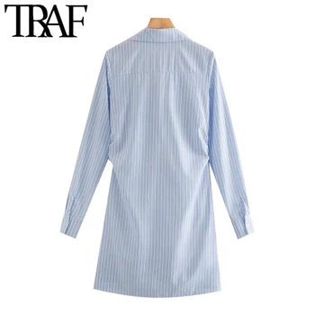 TRAF Ženy Elegantný Módy S Uzol Prekladané Skladaný Mini Šaty Vintage Dlhý Rukáv Nepravidelný Ženské Šaty Mujer