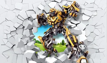 Transformátory Filmový Plagát, Fotografia v Pozadí 3D Solid Bumblebee Auto Porušenú Stenu Kulisu pre Deti Chlapcov Narodeninovej Party Decor