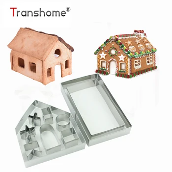Transhome 10pcs Vianočný Dom 3D Nehrdzavejúcej Ocele Scenár Perník Cookie Cutter Nastaviť Biscuit Formy Fondant Tortu Formy