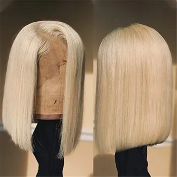 Transparentné Krátke Bob Krajky Ľudské Vlasy, Parochne Copu Brazílsky Rovno Remy 613 Blond Glueless Malé Stredné Veľké Spp Veľkosť