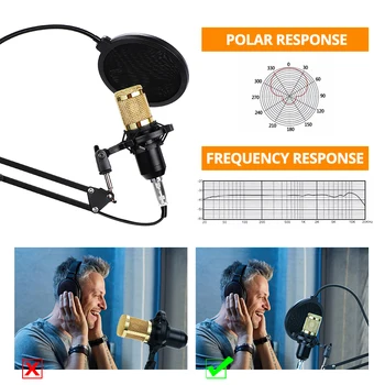 Travor BM800 Kondenzátora Audio 3,5 mm Káblové pripojenie Mikrofónu Profesionálny Štúdiový Mikrofón Pre Rádio Braodcasting Spev Mic Držiteľ