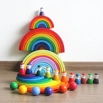 Treendpool Fantázie Detské Drevené Hračky 6 Kusov Colorfull Woden Loptu Nastaviť Hrať S 12pcs Drevené Rainbow Bloky Drevené Stavebné Bloky