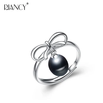 Trendy Sladkovodné black pearl krúžok pre ženy, prírodné perly s 925 sterling silver zásnubný prsteň, šperky najlepší svadobný dar