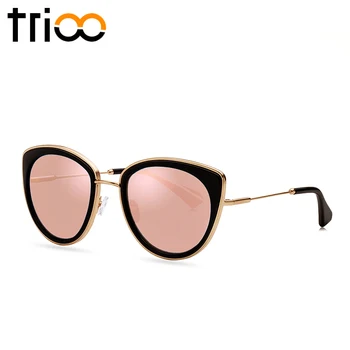 TRIOO slnečné Okuliare Ženy Zrkadlo Farebné Odtiene Luxusné Cat Eye Oculos Zrkadlo Ružová Farba Šošovky, Slnečné Okuliare Pre Ženy Gafas