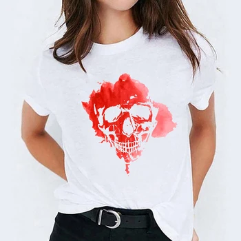 Tričko pre Ženy Kvetinový Lebky Kvet Mujer Camisetas Halloween Tlač Lady T-shirts Ženský Čaj Top Dámske Grafické T-Shirt