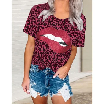 Tričko Ženy 2020 Leopard Top Tee Lete Pery Tlač Krátky Rukáv O Neck T-Shirt Žena Lacné Tričko Bežné Streetwear Oblečenie