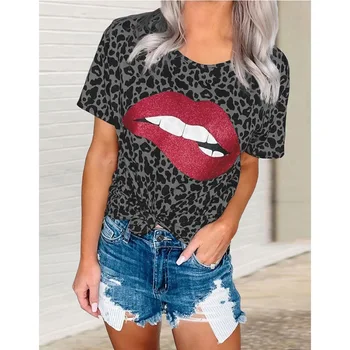 Tričko Ženy 2020 Leopard Top Tee Lete Pery Tlač Krátky Rukáv O Neck T-Shirt Žena Lacné Tričko Bežné Streetwear Oblečenie
