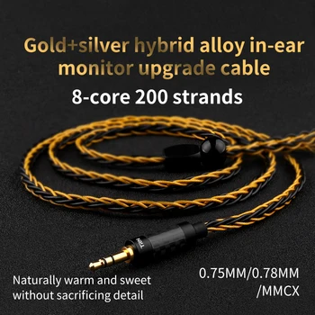 TRN T1 Inovované Strieborné Pozlátené Kábel 3.5 MMCX Slúchadlá Upgrade Kábel pre YINYOO HQ8 TRN IM1/IM2/X6/V80/V90 Revonext