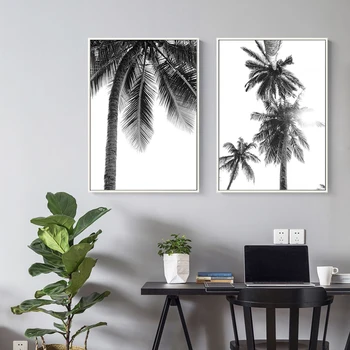 Tropické Krajiny Plagát Čierna Biela Minimalistický Stenu Obrázok, Pláž Plátno Na Maľovanie Nordic Palma Tlač Umenie Domova