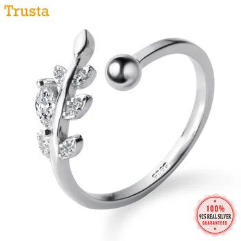 Trusta 2020 925 Sterling Silver Ring CZ Kameň List Otvorte veľkosť Jemné Šperky Čistého Striebra Krúžky Veľkoobchod veľa Darček DS1488