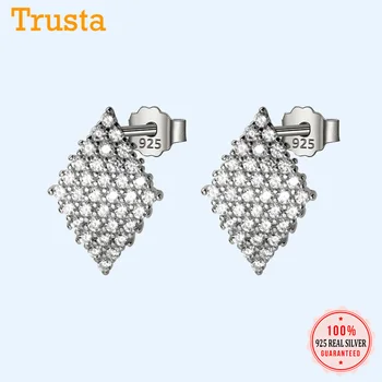 Trustdavis Minimalistický 925 Sterling Silver Geometrie dizajn cíti Oslňujúci CZ Stud Náušnice Pre Ženy, Svadobné Šperky Darček DS1907