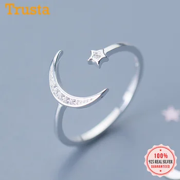 Trustdavis Reálne 925 Sterling Silver Módne Moon Star CZ Koktail Otvorenie Krúžku Pre Ženy, Svadobné Party S925 Šperky DA1122