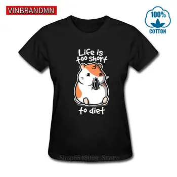 Tuk Škrečkov T Shirt Ženy Vtipný nápad Dizajn Život je príliš krátky, aby strava Vtip T-shirt dievčatá zviera Tlače, krátky rukáv, o-neck Tričko