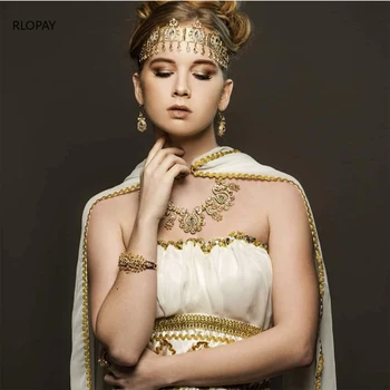 Turecký Kráľovská Svadba Šperky Nastaviť V Zlate Náhrdelníky/Náušnice/Krúžok/Náramok kompletný Set pre Ženy, ktoré Umožňujú Nastavenie Dubaj Šperky Sady