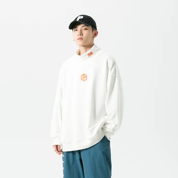 Turtleneck Mikiny pre Pánske japonský Módne Trendy Plus Veľkosť Oblečenie Teens Vyšívané Topy Nadrozmerné Harajuku Streetwear