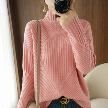 Turtleneck sveter ženy 2020 zimné nové vlna pletený pulóver Top bežné plus veľkosť cashmere teplé čisté farby basic sveter