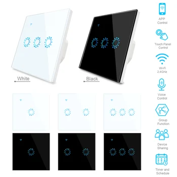 Tuya WiFi Smart Light Switch s Luxuray Sklenený Panel, Dotykový Snímač Inteligentnej vypínač 3 Gang Hlas Pracovať s Alexa, Domovská stránka Google