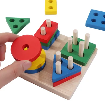 Tvar Zodpovedajúce Drevené Montessori Hračky Pre Deti Stavebné Bloky pre Deti Drevené Hračky Vzdelávacie 3D Drevené Puzzle Pre Deti Hračky