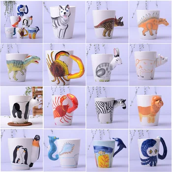 Tvorivé Keramické 400 ml Pohár Cartoon Zvierat Kávu, Pohár Mlieka Ručne maľované Farbou Hrnček 3D Zvieracie Office Home Dieťa Pohár