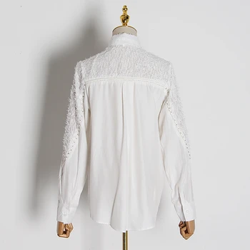 TWOTWINSTYLE Patchwork Čipky Biele Tričko Pre Ženy Luk Golier Dlhý Rukáv Bežné Blúzka Ženskej Módy Nové Oblečenie 2020 Tide