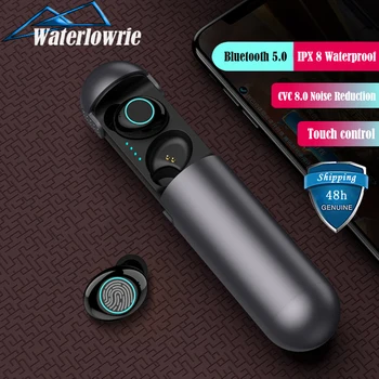 TWS IPX8 Vodotesné Bluetooth Slúchadlá, HD Bezdrôtové Stereo Slúchadlá, potlačenie Šumu Odtlačkov prstov Dotyk Headset S Duálny Mikrofón