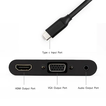 Typ C, HDMI, VGA, Prevodník USB C 3.1 HDMI+VGA+Audio Prevodník 3 v 1 USBC Hub Použiť pre Mobilné Telefóny a PC/Macbooks