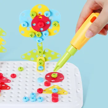 Tyčová Skrutka 3D Kreatívne Puzzle, Hračky Pre Deti, Tehly Hračky Deti DIY Elektrické Vrtákov Chlapci Vzdelávací Nástroj Box