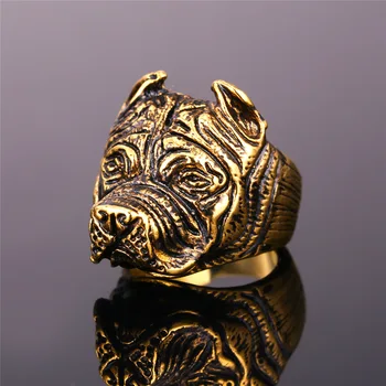 U7 Francúzsky Buldog Punk Krúžok Mužov Trendy Módne Šperky Veľkoobchod Zlatá Farba Nehrdzavejúcej Ocele Krúžok Pre Mužov Šperky R411