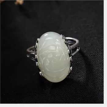 Uglyless Reálne Pevné 925 Sterling Silver Ručné Kvetinový Prst Prstene pre Ženy Prírodné Jade Rose Otvoriť Krúžok Etnických Jemné Šperky